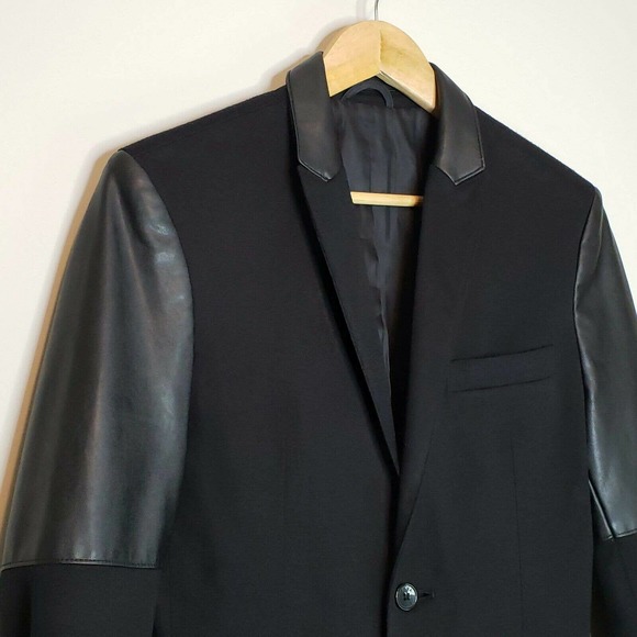 Zara Man Blazer Faux Leather Sleeves Black S - Picture 5 of 10